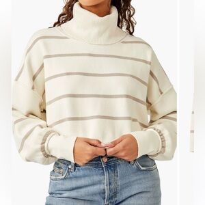Free People Paulie Moonbeam Striped Turtleneck cream and tan. XL. NWT